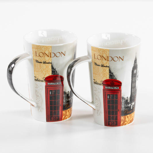 Set of 4 Classic London Big Ben Souvenir UK Tall Latte Mugs Cups Hot Drinks Tea Coffee