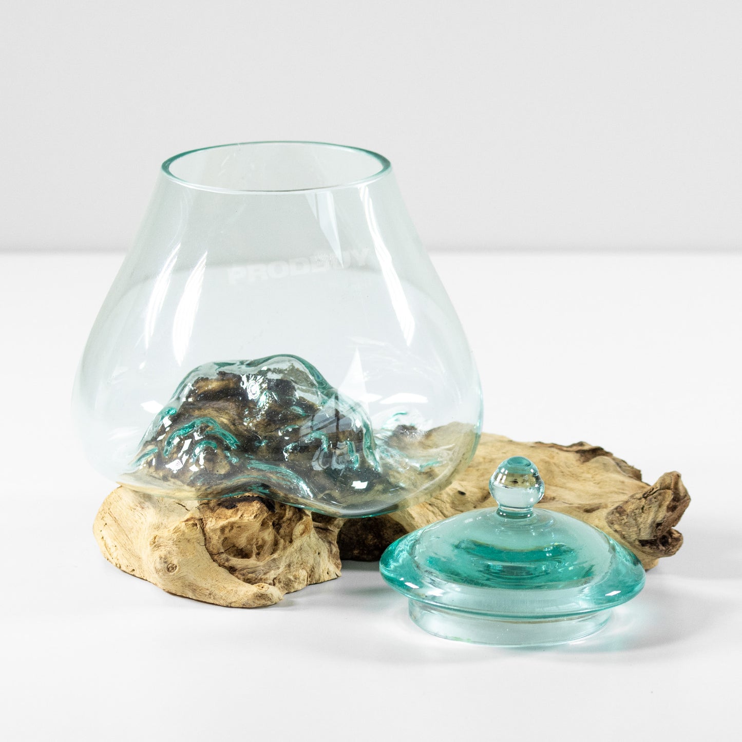 Molten Glass Cookie Jar on Teak Rood Wood Stand