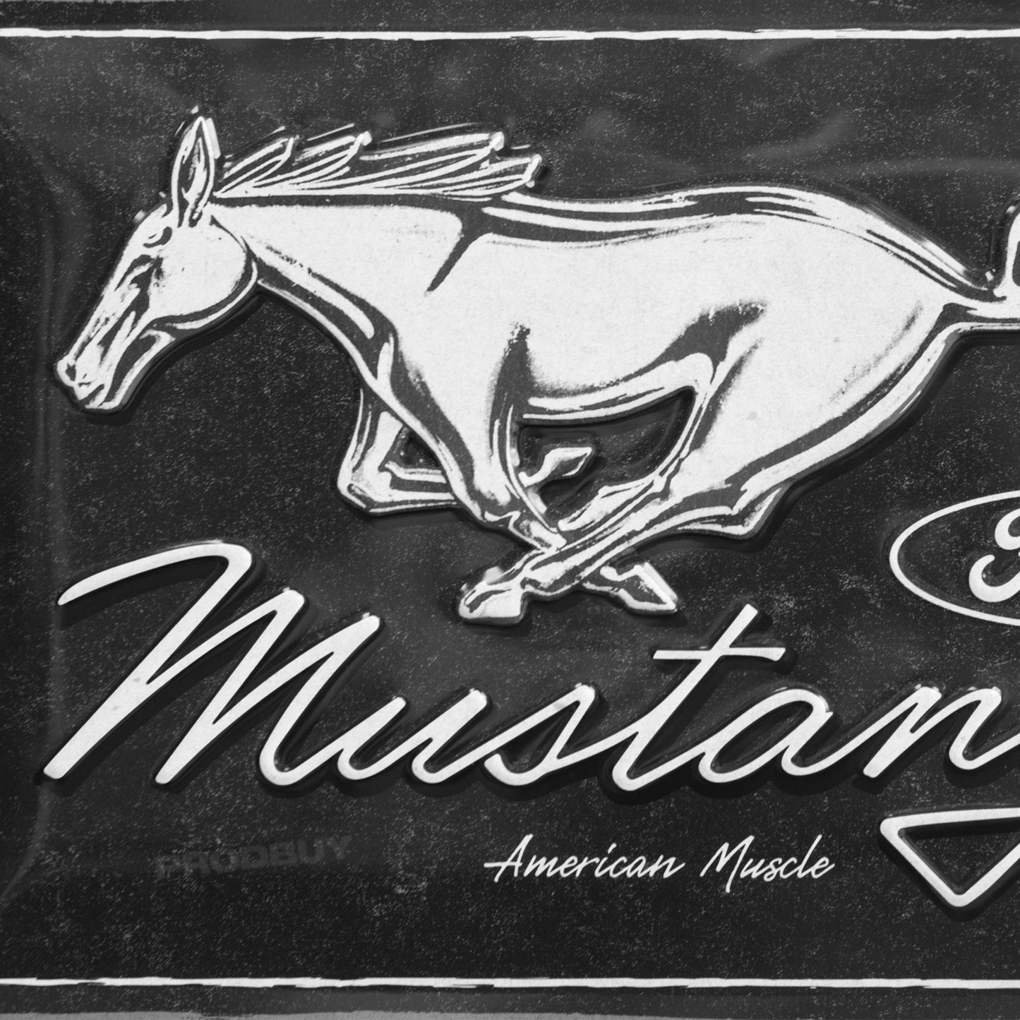 Black Ford Mustang Retro 30cm Metal Wall Sign