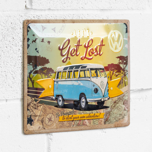'Let's Get Lost' Large 40x30cm VW Camper Van Adventure Metal Wall Tin Sign