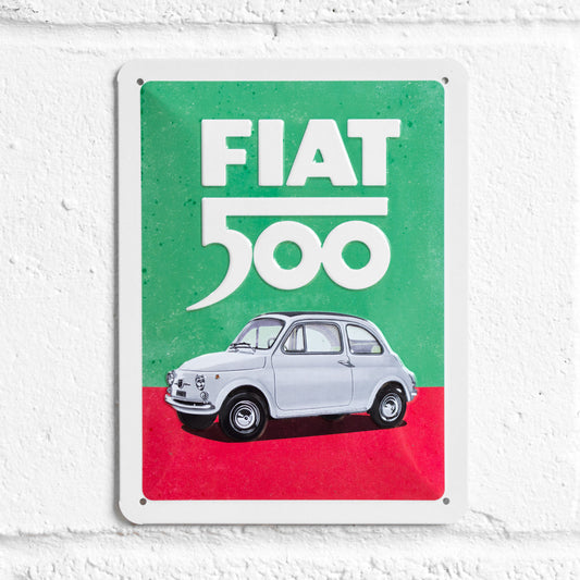 Retro Fiat 500 Metal 20cm Garage Wall Sign