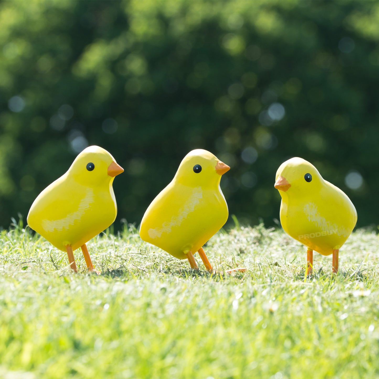 Set 3 Small Yellow Baby Chicken Metal Garden Ornaments