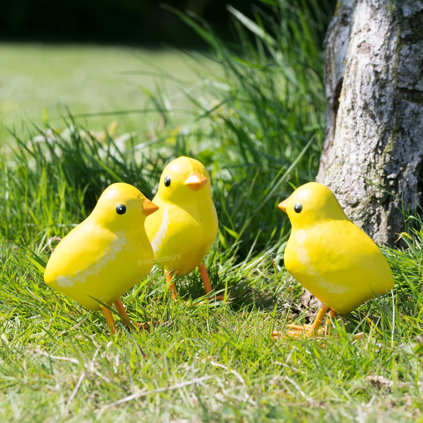 Set 3 Small Yellow Baby Chicken Metal Garden Ornaments