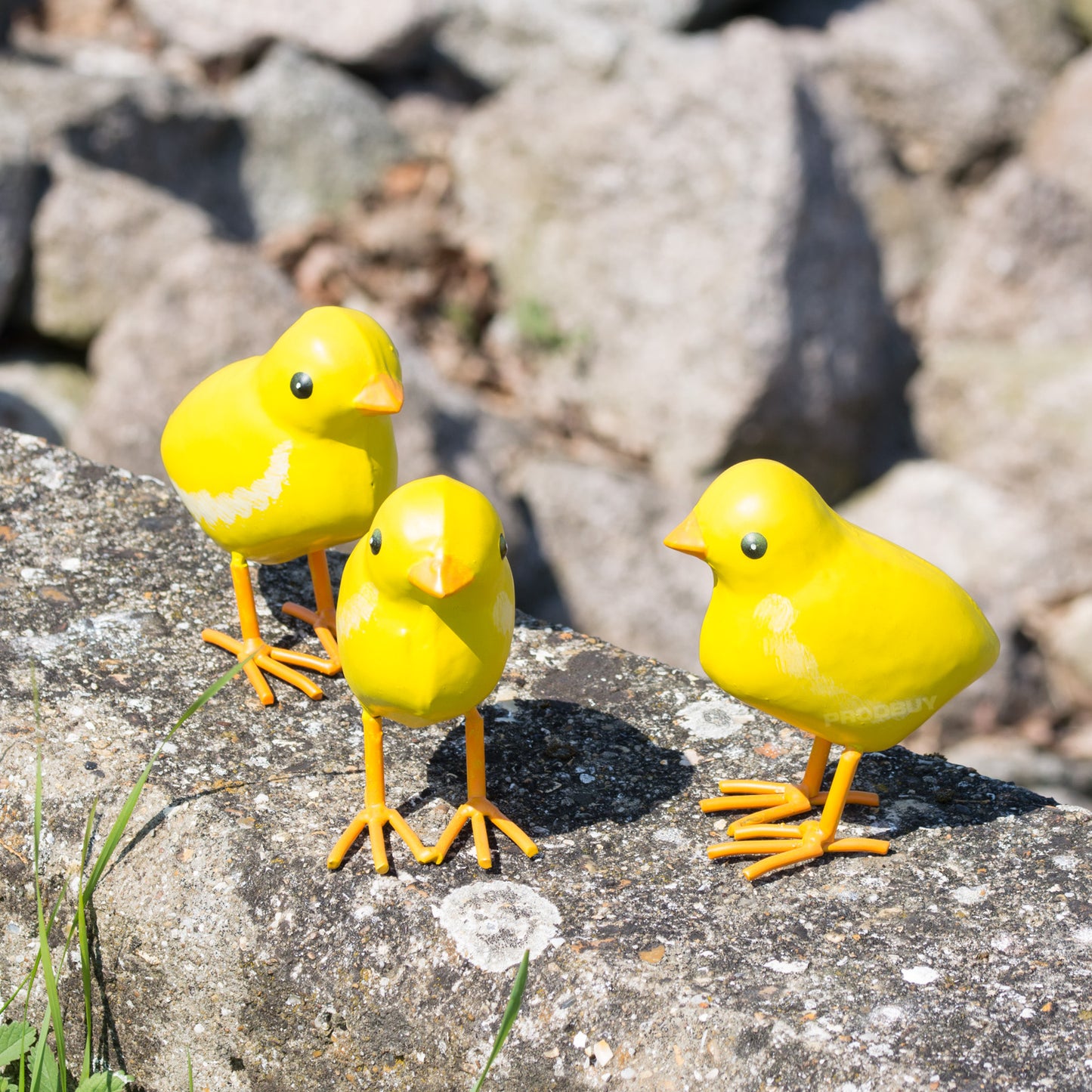 Set 3 Small Yellow Baby Chicken Metal Garden Ornaments