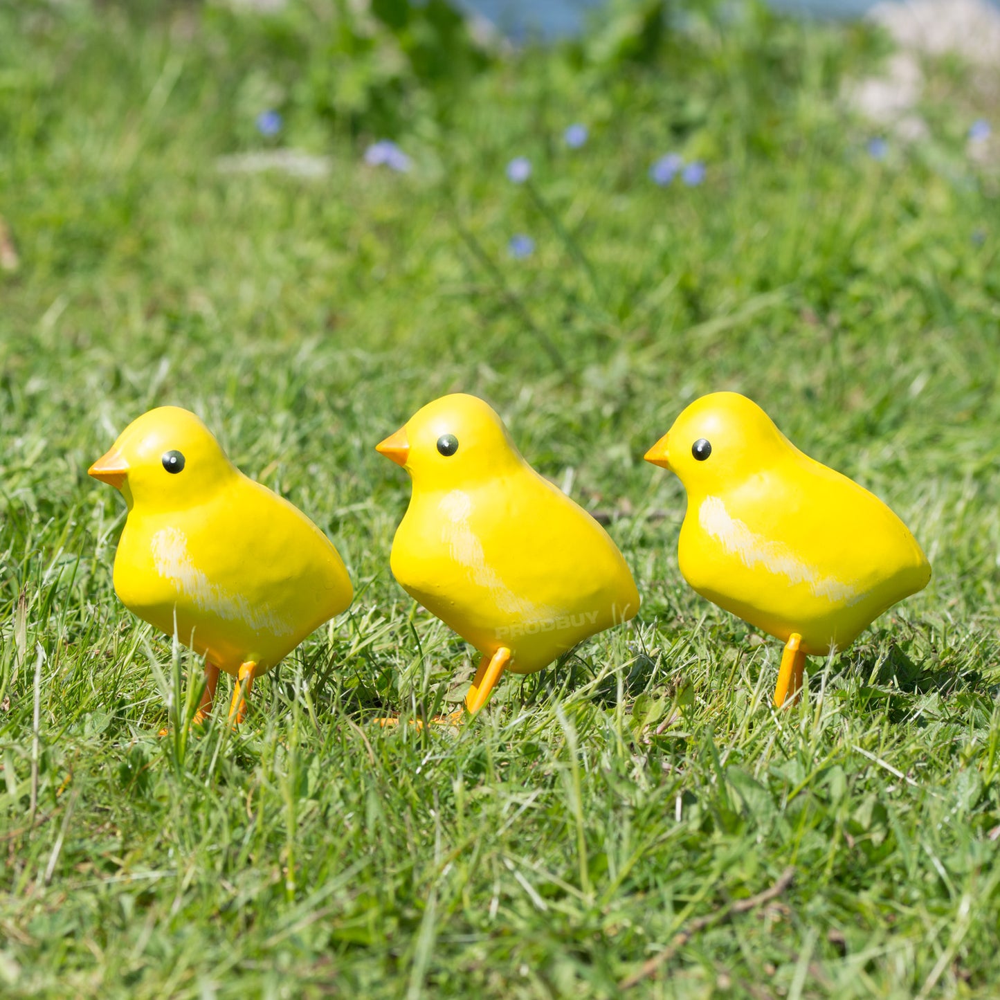 Set 3 Small Yellow Baby Chicken Metal Garden Ornaments