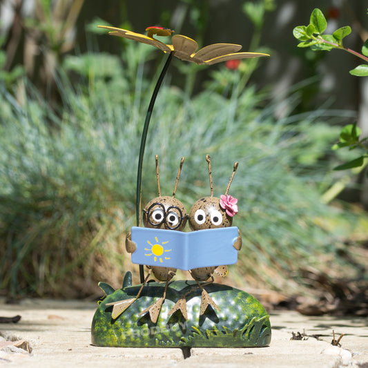 Ant Couple Reading Small Metal Garden Ornament Decoration
