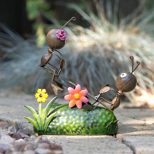 Ant Couple On Seesaw Small Metal Garden Ornament Decoration