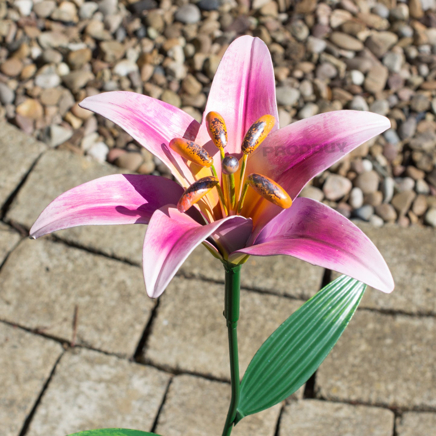 Pink Tiger Lily Flower Garden Stake Ornament 83cm Tall