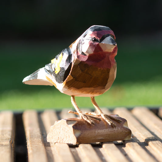 Small Hand Carved Wooden Goldfinch Bird Ornament