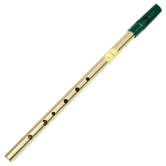 Feadóg Irish Tin Whistle Brass D with Gold Colour & Green Mouthpiece