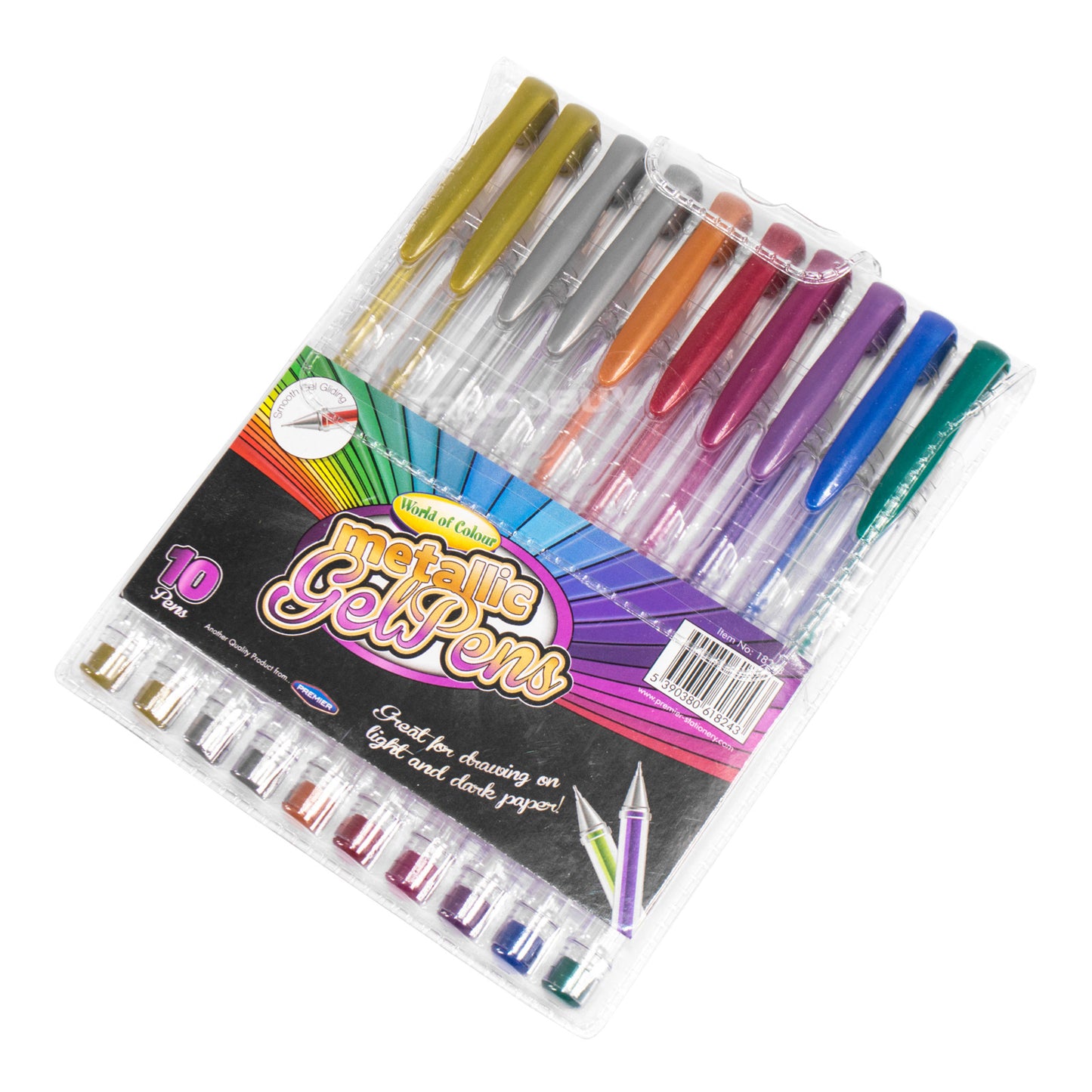 Pack of 10 Metallic Gel Writing Pens with Assorted Colours