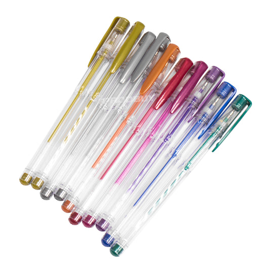 Pack of 10 Metallic Gel Writing Pens with Assorted Colours