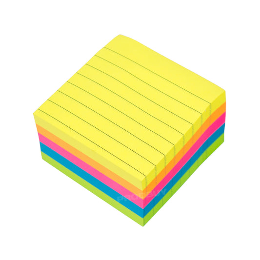 Block of 450 Neon Large Square 76mm Lined Office Adhesive Sticky Notes