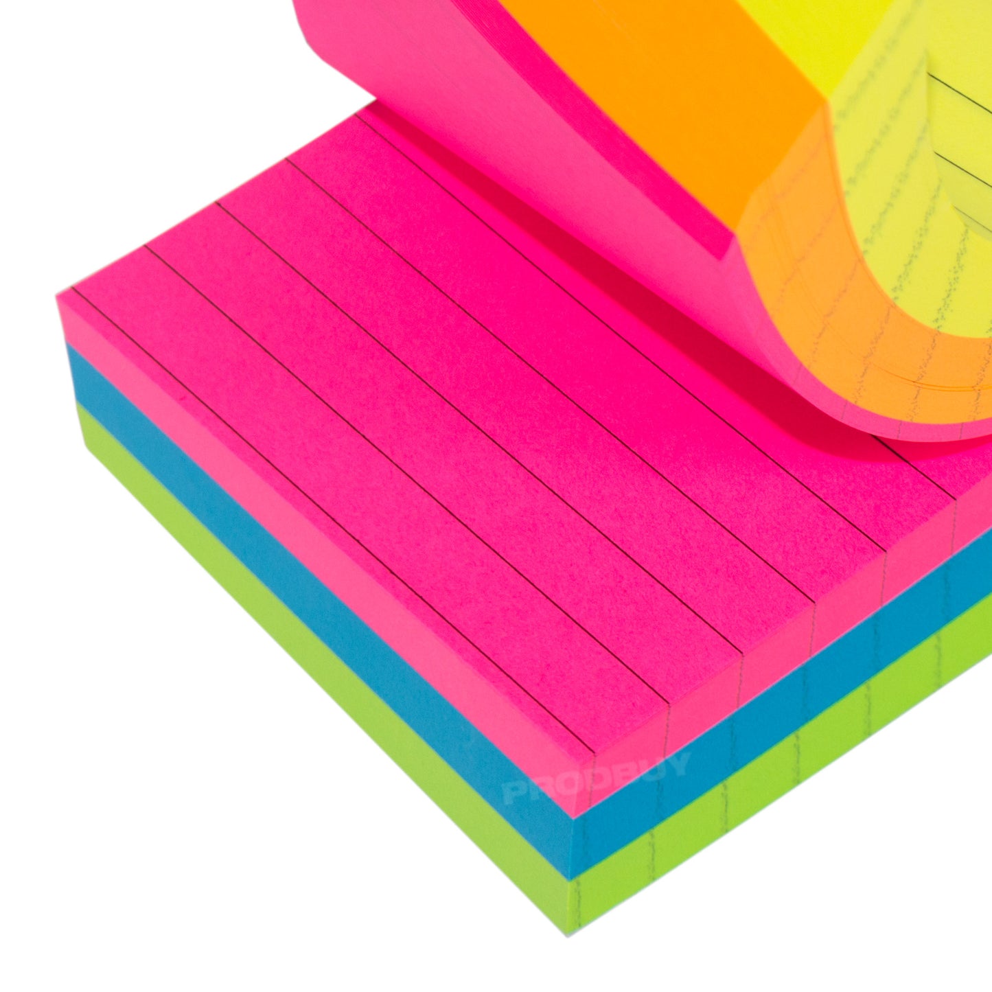 Block of 450 Neon Large Square 76mm Lined Office Adhesive Sticky Notes