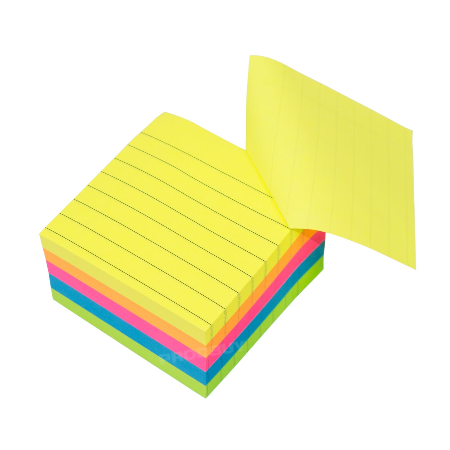 Block of 450 Neon Large Square 76mm Lined Office Adhesive Sticky Notes