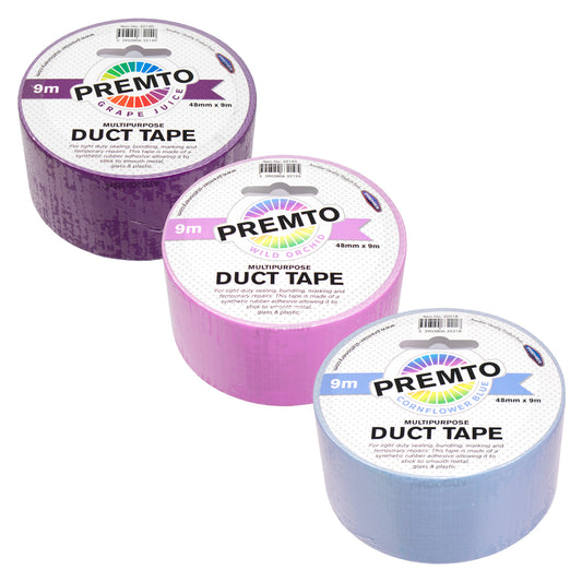 Set of 3 Rolls of Colour Duct Tape 48mm x 9m - Purple & Blue Shades