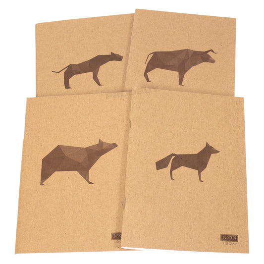 Pack of 4 Icon A5 110gsm Blank/Plain Animalia Small Drawing Sketch Books