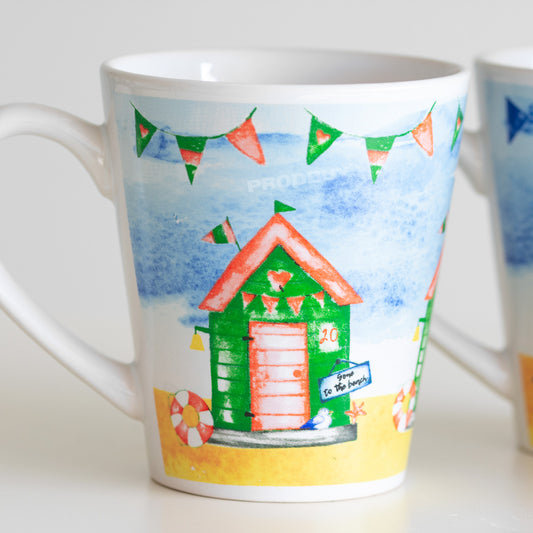 Set of 4 Nauticial Beach Hut Mugs - Equal Mix of Colours