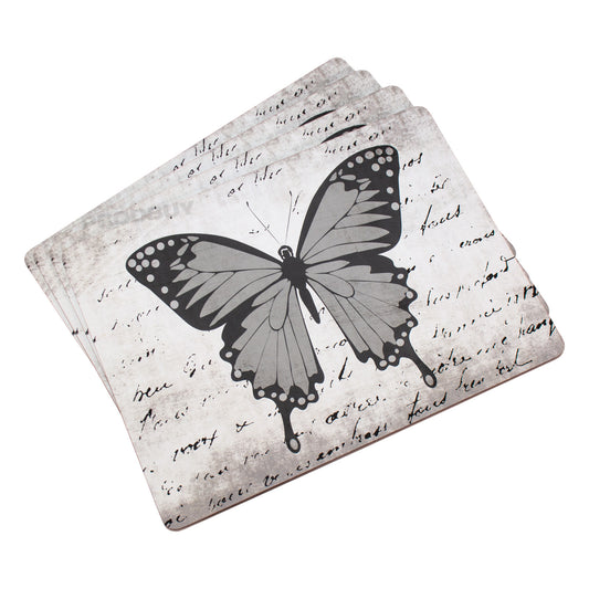 Set of 4 Cork Backed Grey Butterfly Place Mats and Coasters