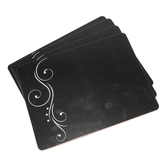 Set of 4 Cork Backed Black & White Elegance Swirl Place Mats and Coasters