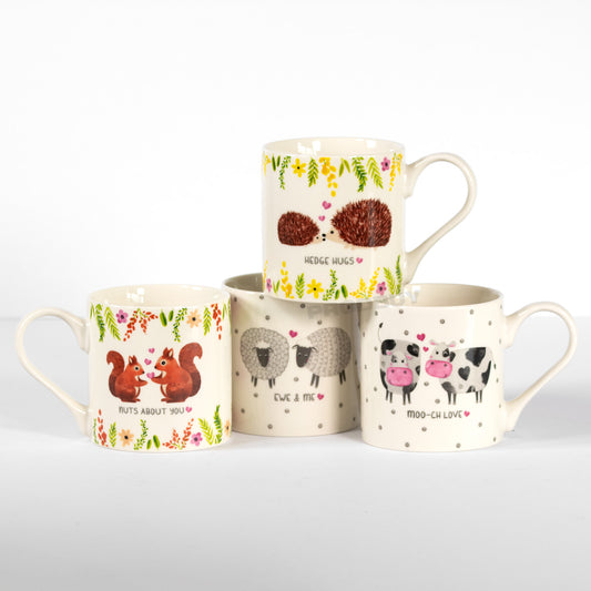 Set of 4 Cute Love Animals New Bone China Mugs