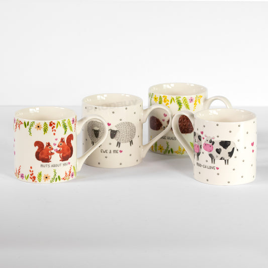 Set of 4 Cute Love Animals New Bone China Mugs
