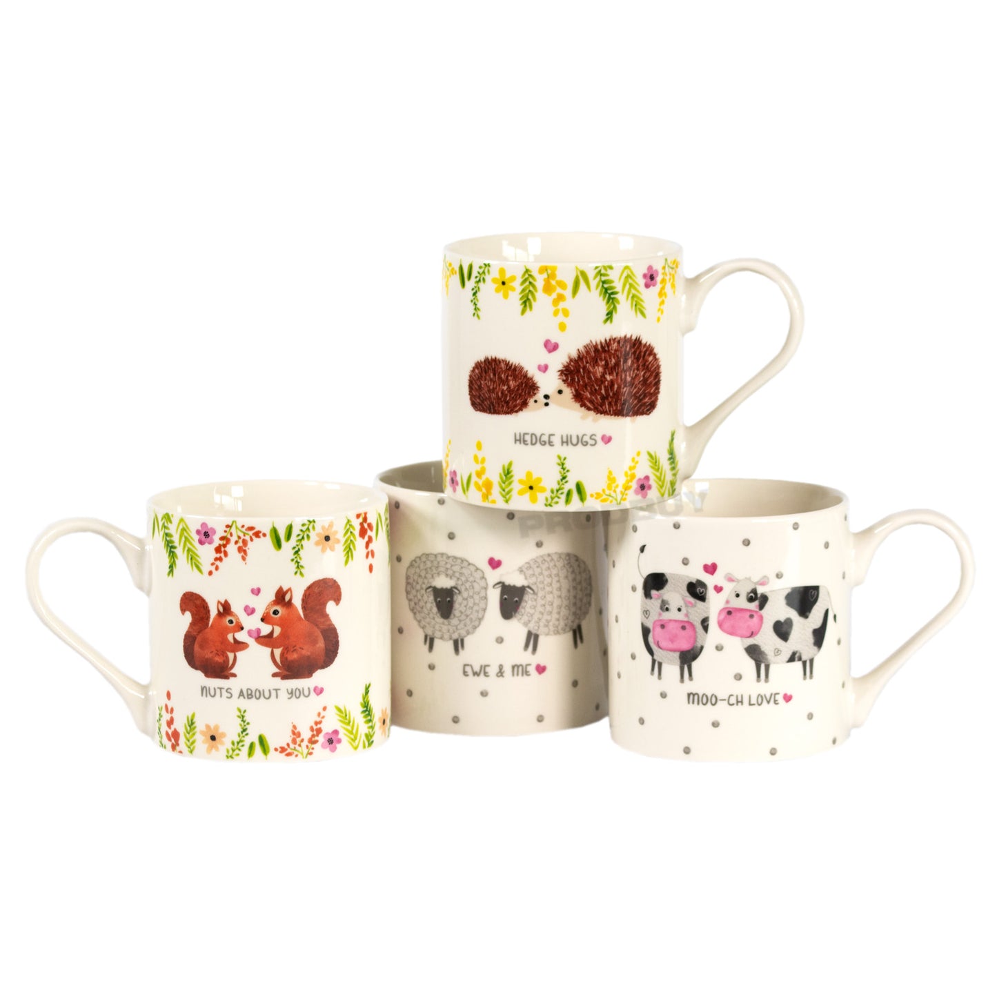 Set of 4 Cute Love Animals New Bone China Mugs