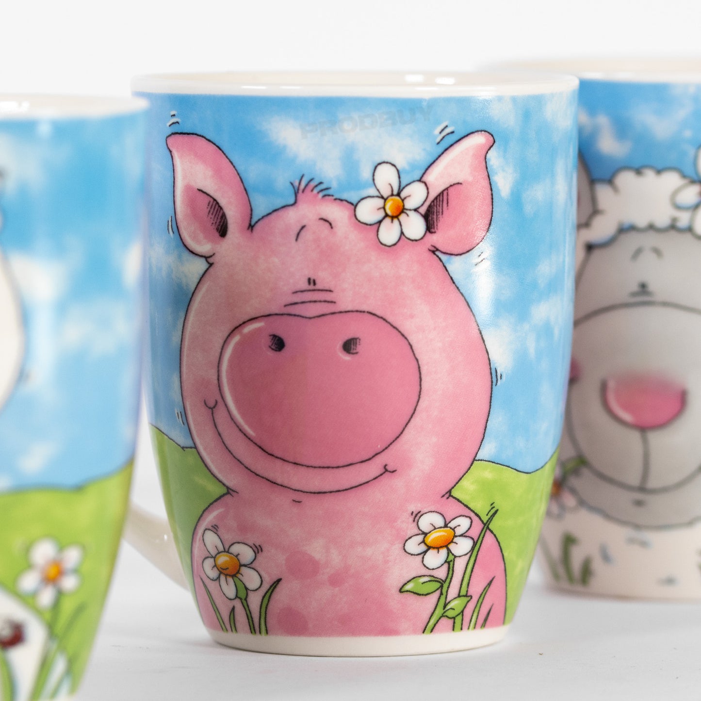 Set of 4 Cartoon Farm Animals Coupe Mugs