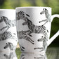Set of 2 Coffee Mugs 11oz White Fine Porcelain with Zebra Pattern