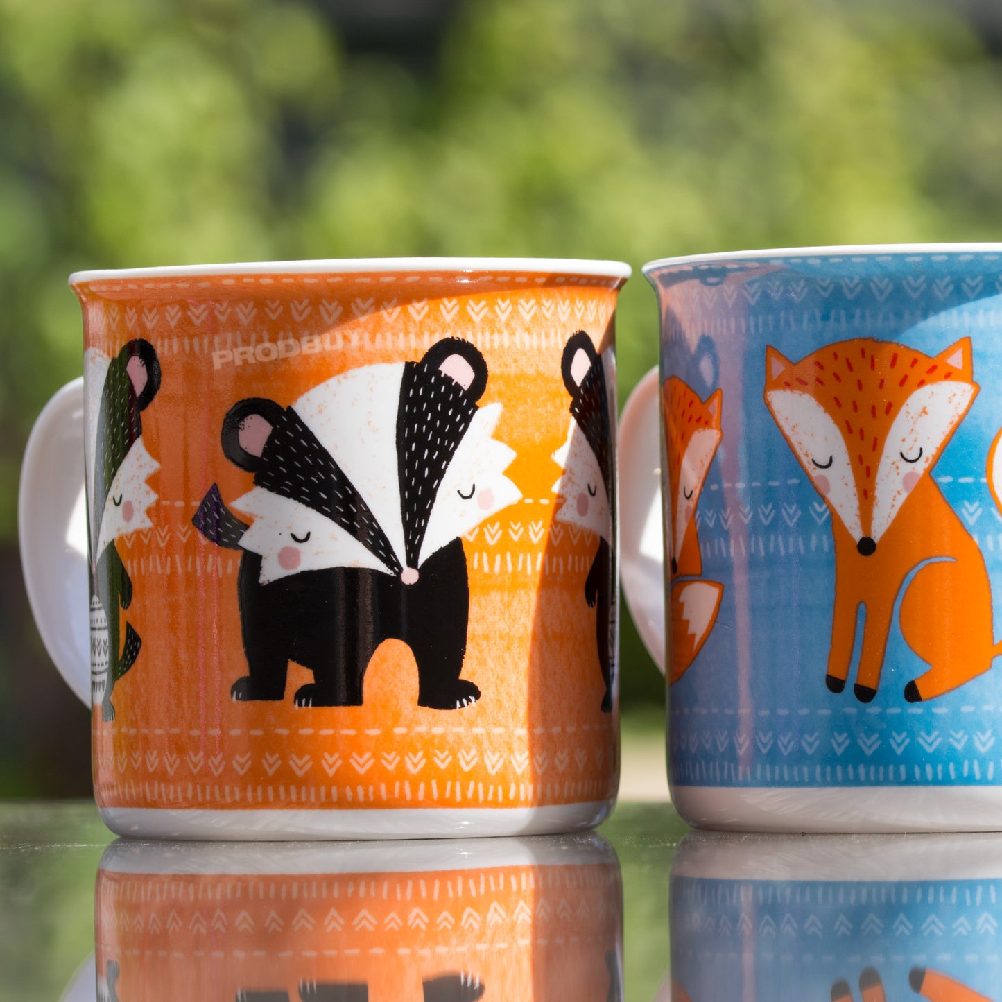 Set of 2 Coffee Mugs 13oz Fine China Cups with Cute Fox & Badger Designs