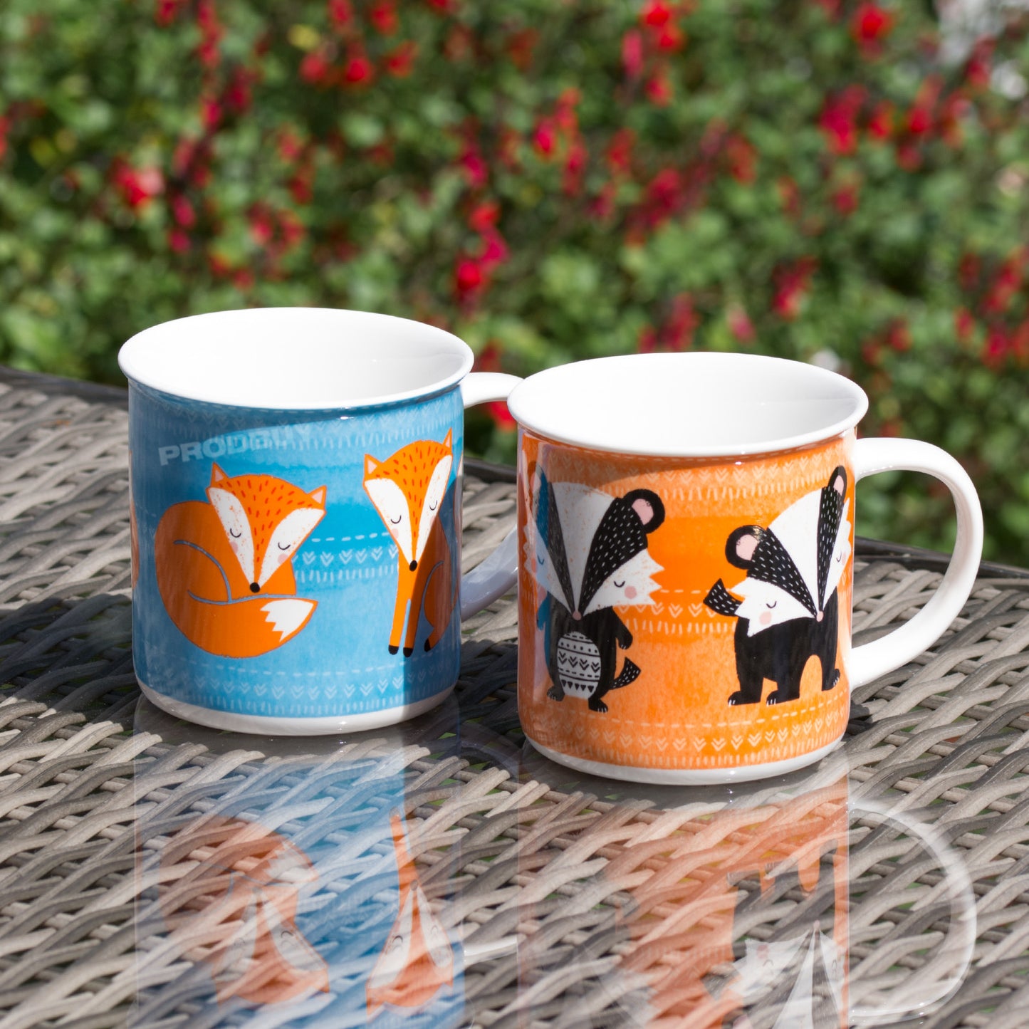 Set of 2 Coffee Mugs 13oz Fine China Cups with Cute Fox & Badger Designs