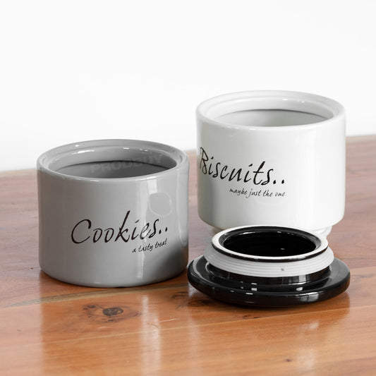 Grey Stackable 'Biscuits' & 'Cookies' Storage Jar Set