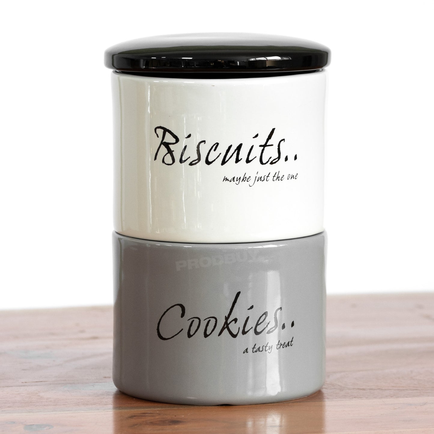 Grey Stackable 'Biscuits' & 'Cookies' Storage Jar Set