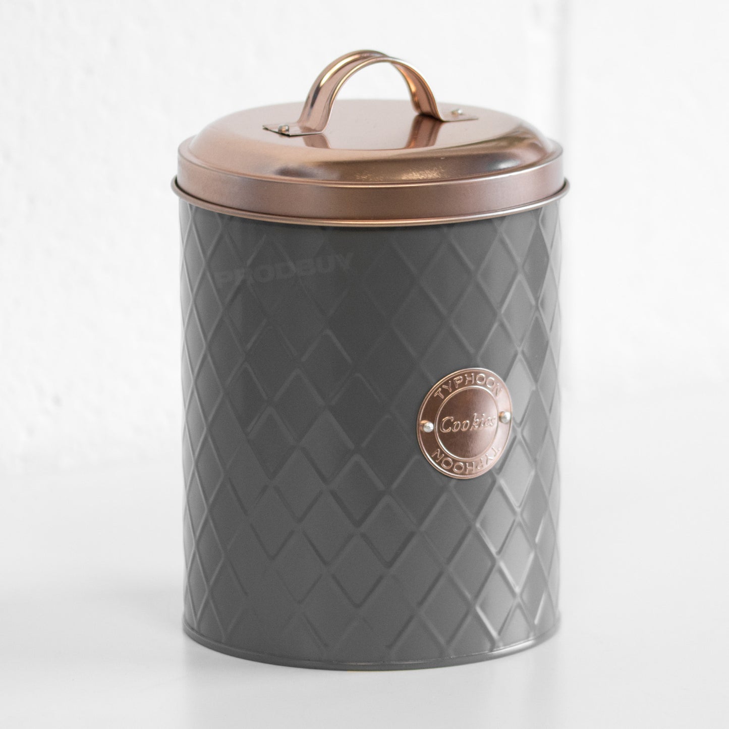 Retro Grey & Copper 'Cookies' Biscuit Storage Tin