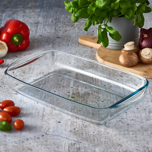 Glass 34cm Rectangular Roasting Dish Oven Baking Pan Tray