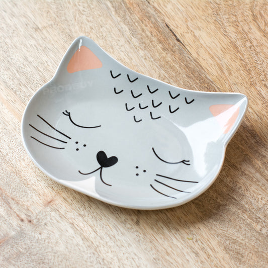 Grey Face Small Cat Food Saucer Bowl