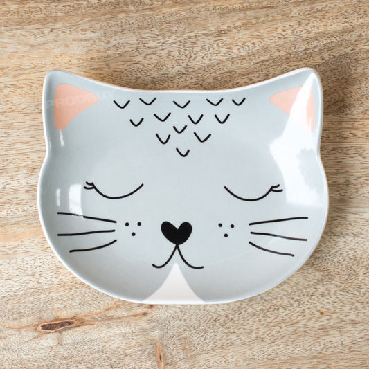 Grey Face Small Cat Food Saucer Bowl