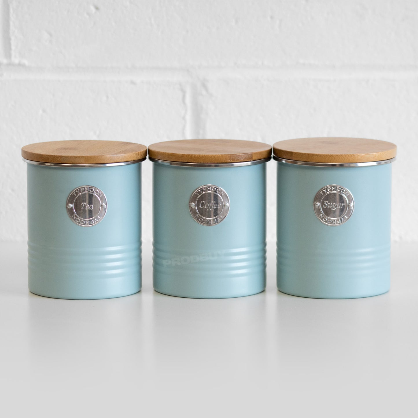 Set of 3 Retro Blue 'Tea Coffee Sugar' Storage Tins