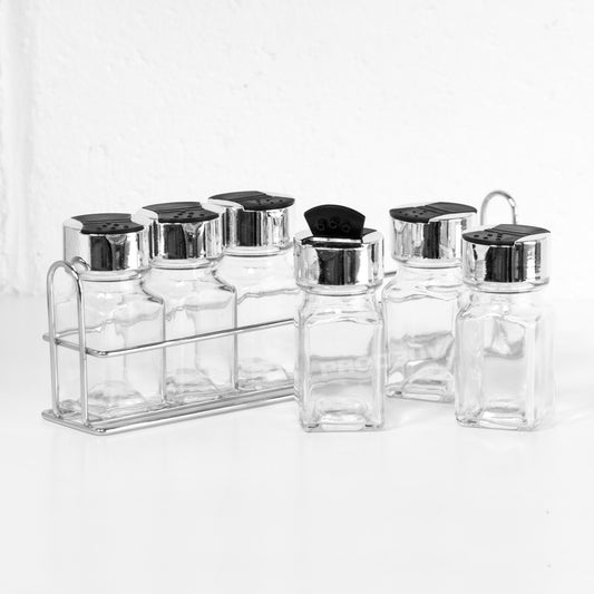 Set of 6 Glass Spice & Herb Storage Jars with Rack
