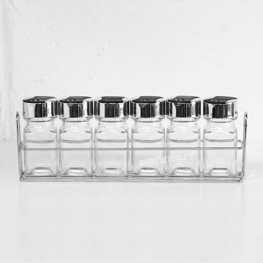 Set of 6 Glass Spice & Herb Storage Jars with Rack
