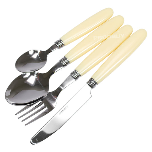 16 Piece Stainless Steel Cutlery Set Sabichi Elkie Cream Plastic Handles Dining Table