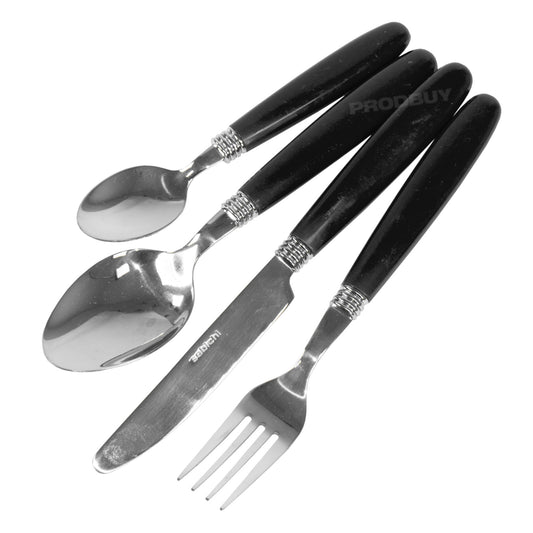 16 Piece Stainless Steel Cutlery Set Sabichi Elkie Black Plastic Handles Dining Table