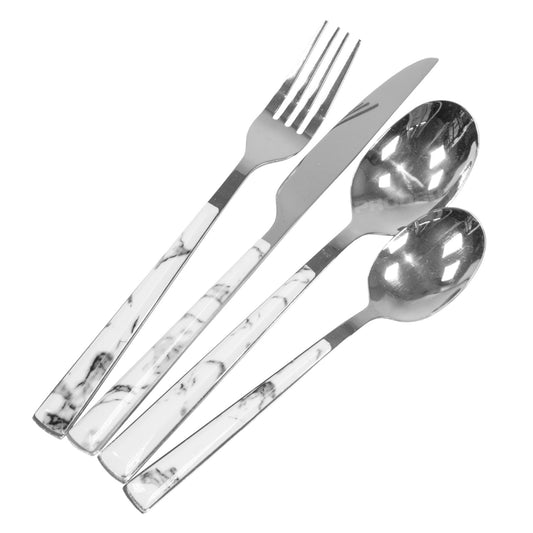 16 Piece Marble Effect Stainless Steel Cutlery Set