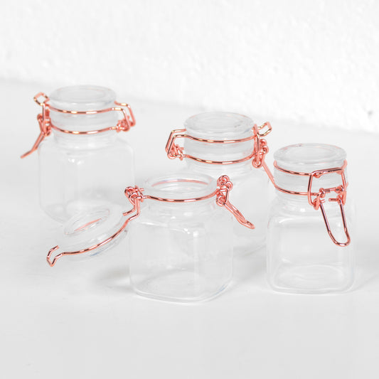 Set of 4 Mini 50ml Copper & Clear Glass Herb Spice Jars