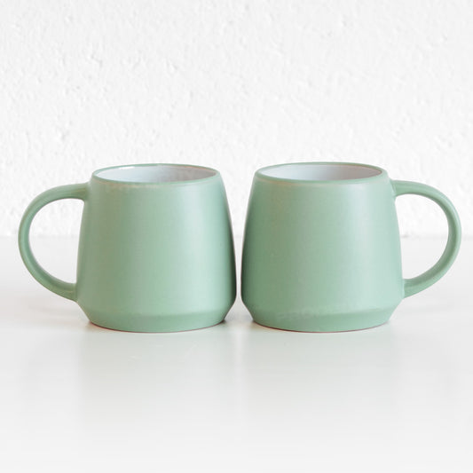 Set of 2 Large Sage Green Ceramic Coffee Mugs