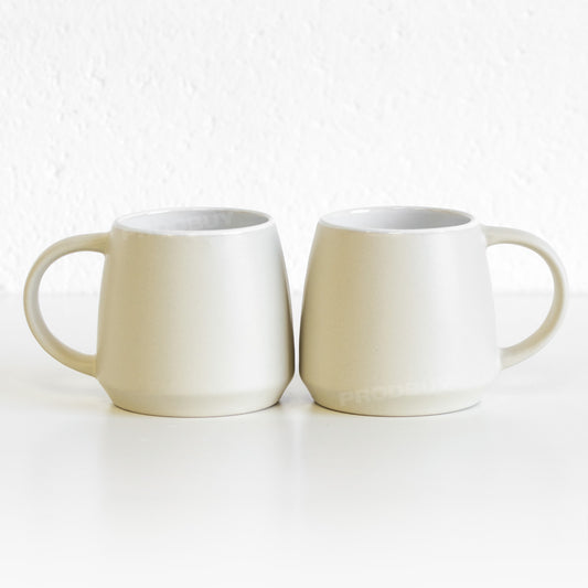 Set of 2 Stone Cream Ceramic Coffee Mugs