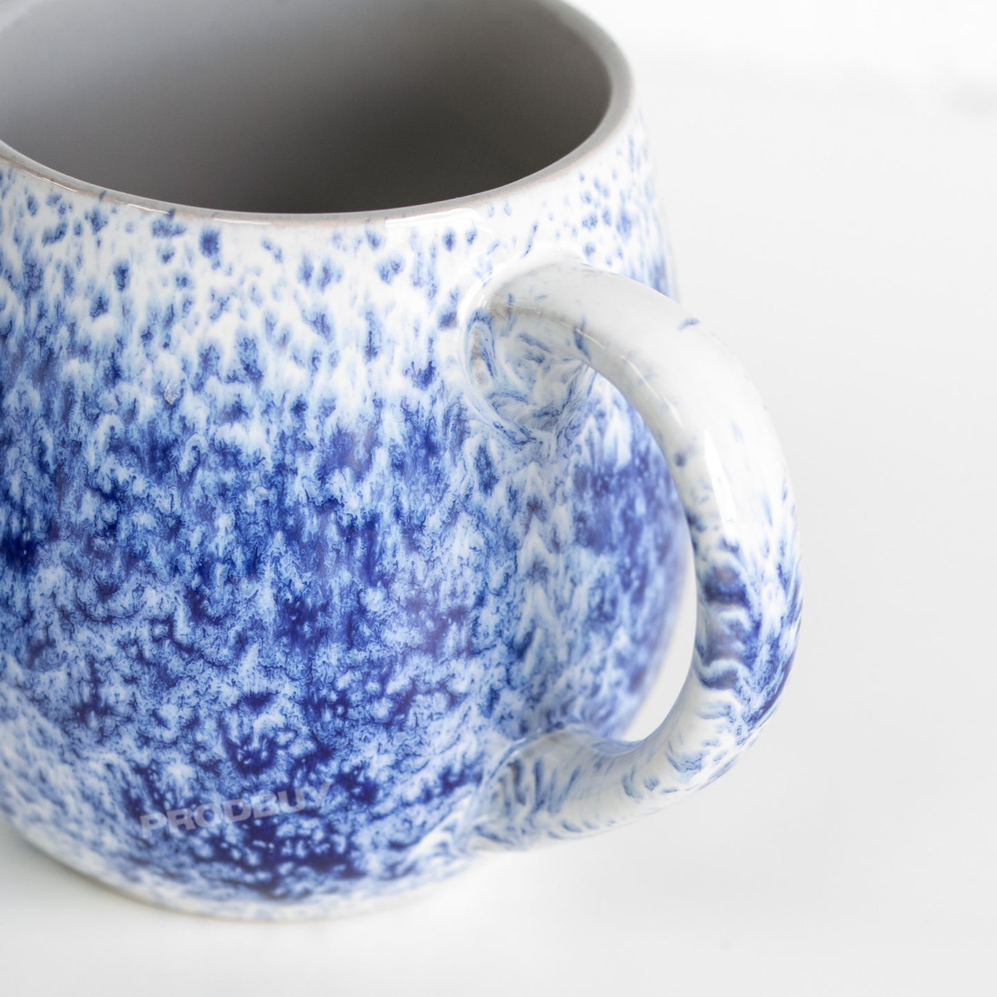 Set of 2 Large Blue Glaze Ceramic Mugs Cups