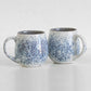 Set of 2 Large off White & Blue Ceramic Mugs Cups