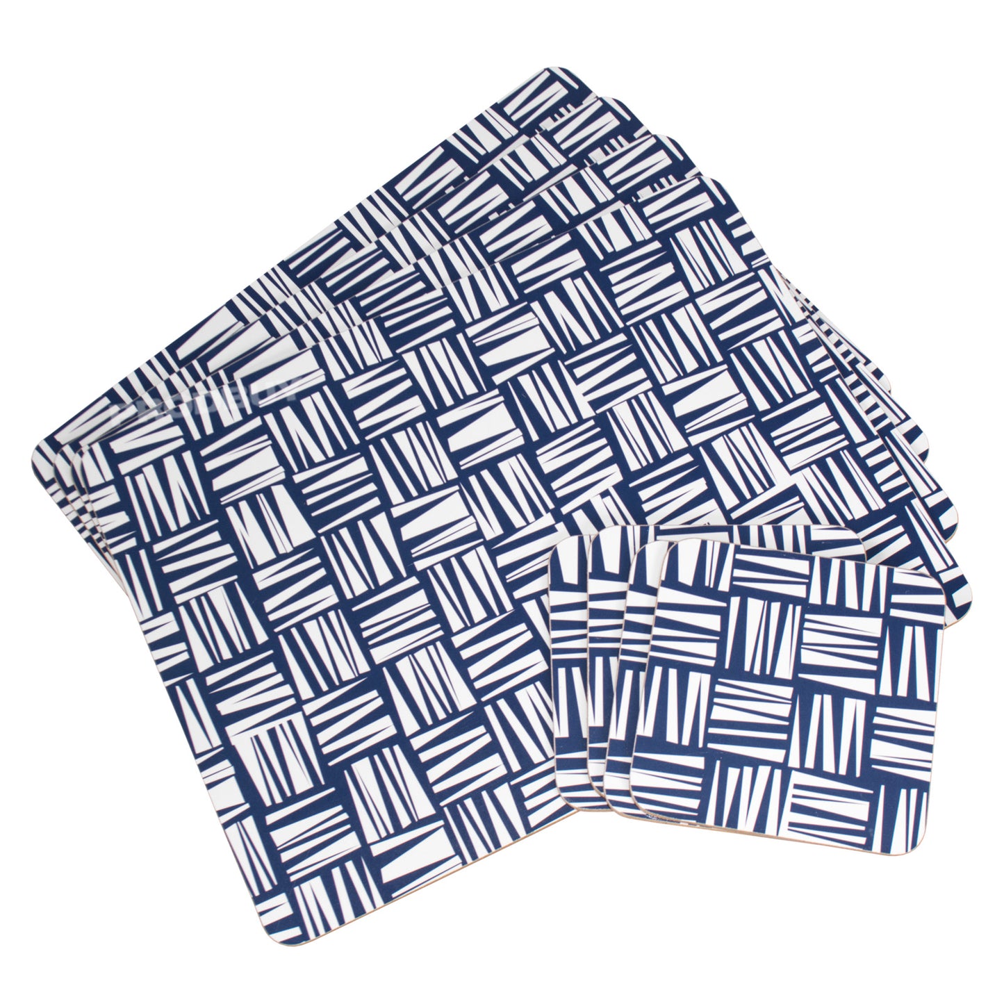 Set of 4 Placemats & Coasters with Navy Blue & White Pattern