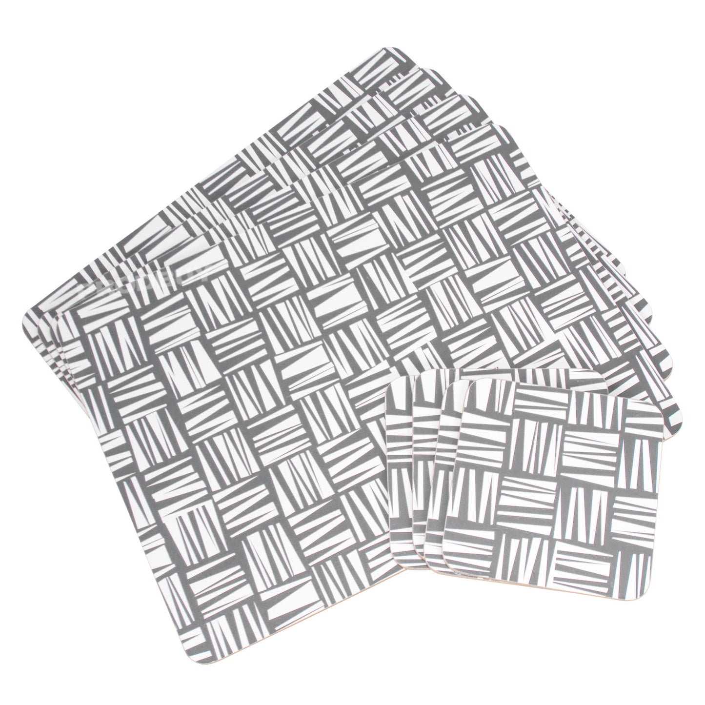 Set of Grey Geometric 4 Placemats & 4 Coasters